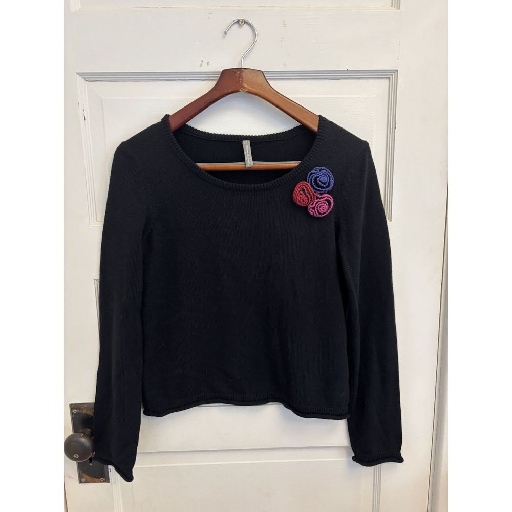 Hanna Andersson Black Cotton Angora Sweater Flowers Size Small